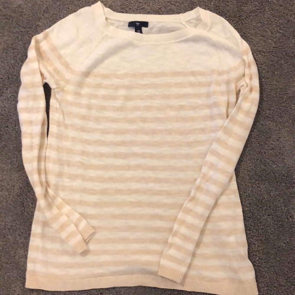 Gap Tan and White Striped sweater